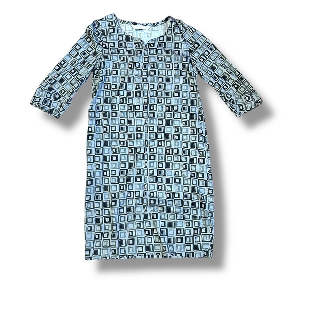 S'Max Mara linen shift dress Tunic‎ Geometric Print Size Small 3/4 sleeve